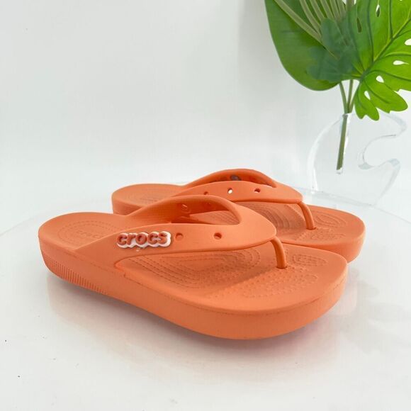 CROCS Shoes - Crocs Classic Platform Slide Thong Womens Size 8 Orange Rubber Casual Beach Shoe